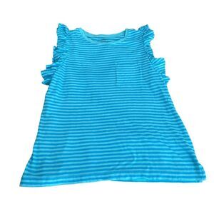 New Crown & Ivy Shirt Women Small Short Sleeve White Ruffle Blue Stripe Casual